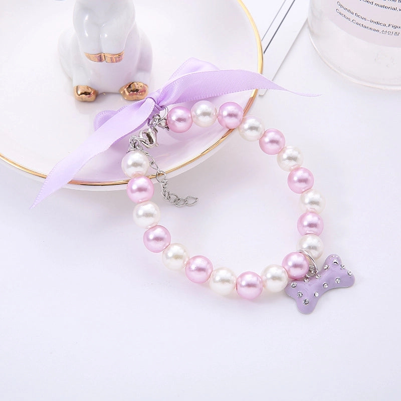 Cute Sweet Imitation Pearl Color Block Pet Collar