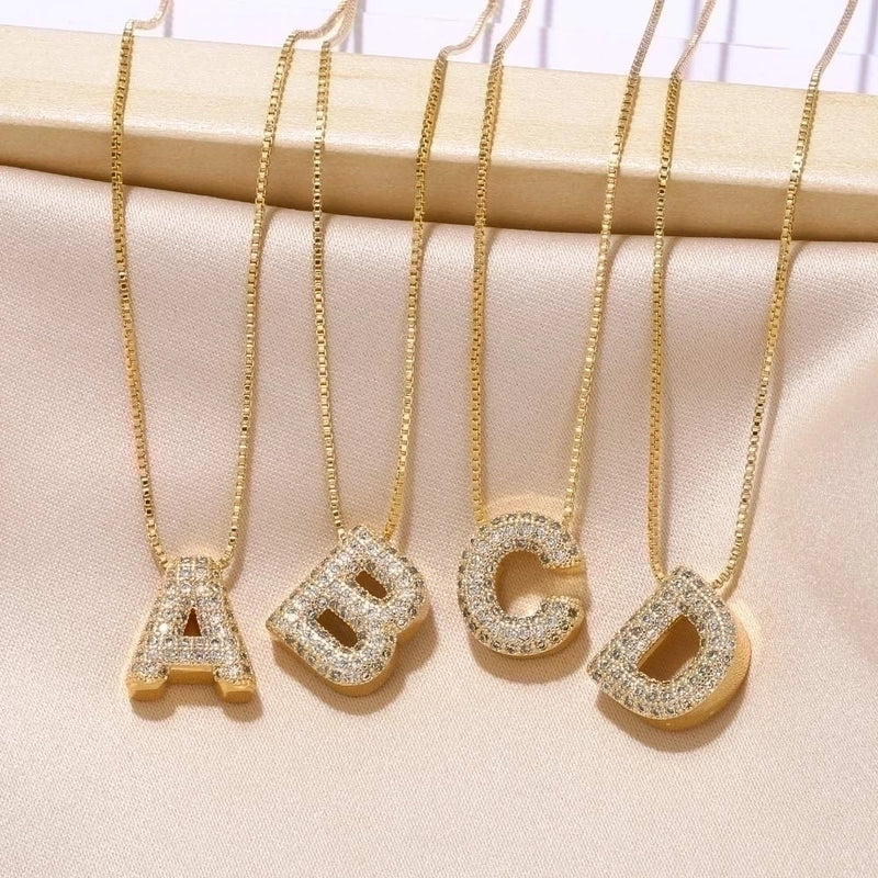 Copper 18K Gold Plated Modern Style Minimalist Plating Inlay Letter Zircon Pendant Necklace