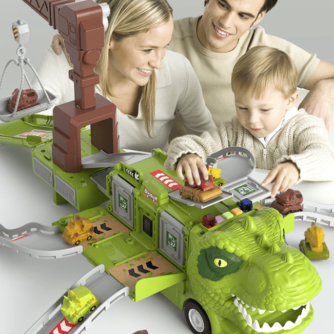 🦖New Dinosaur Transforming Engineering Truck Track Toy Set With Lights and Music