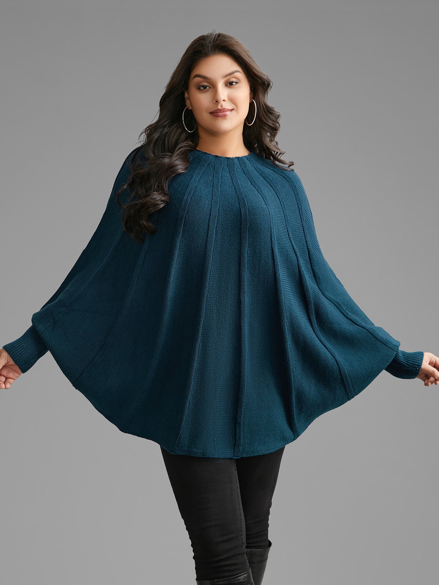 Plain Textured Batwing Sleeve Pullover