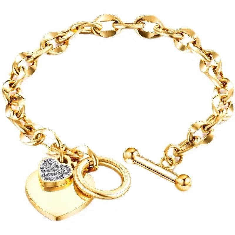Minimalist Heart Shape Titanium Steel Inlay Zircon Bracelets 1 Piece