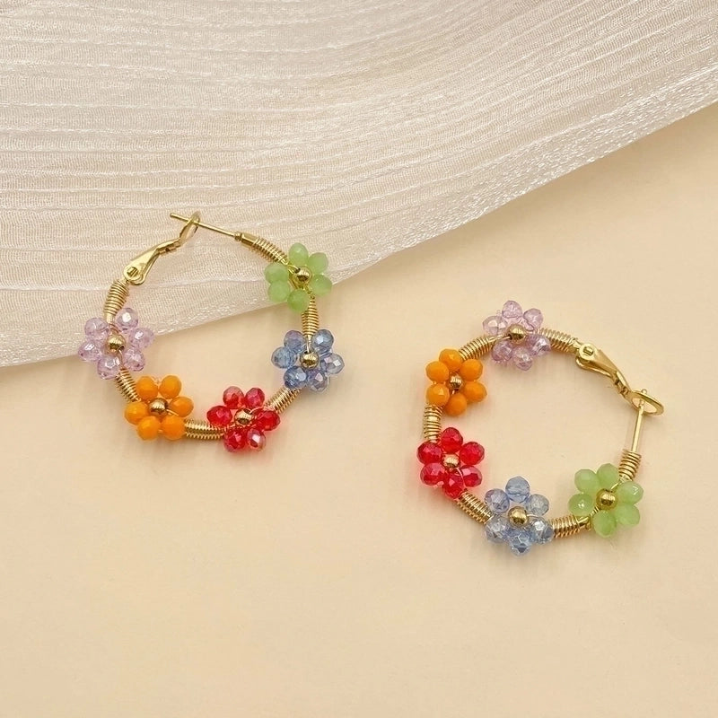 1 Pair Fashion Flower Plating 304 Stainless Steel Crystal Gold Plated Stainless Steel Earrings