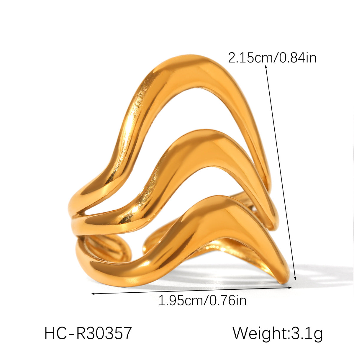 Ins Style Exaggerated Stainless Steel 18K Gold-Plated Ring Female Titanium Steel Ring Hand Jewelry