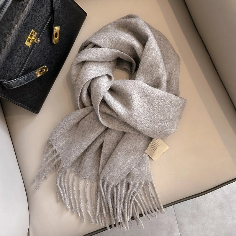 White Pure Wool Scarf Female Winter Student Warm Scarf New Versatile Tassel Narrow Scarf Couple