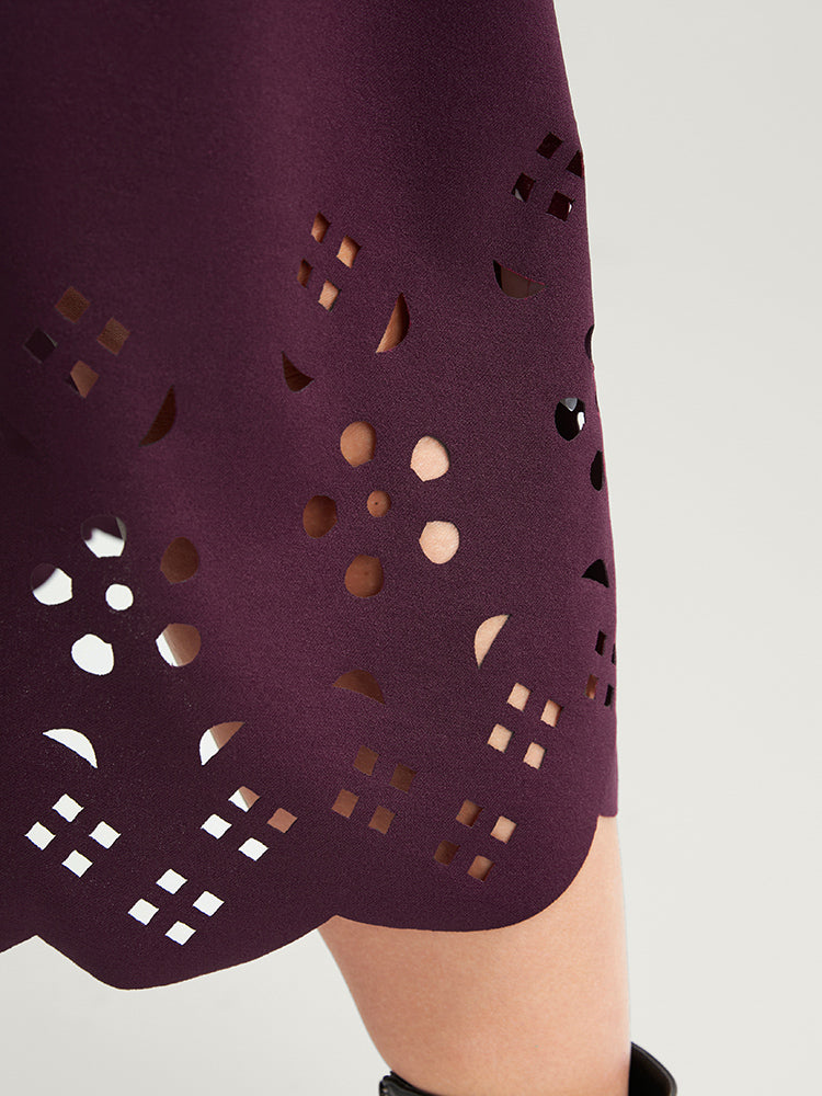 Solid Round Neck Laser Cut Pocket Midi Dress