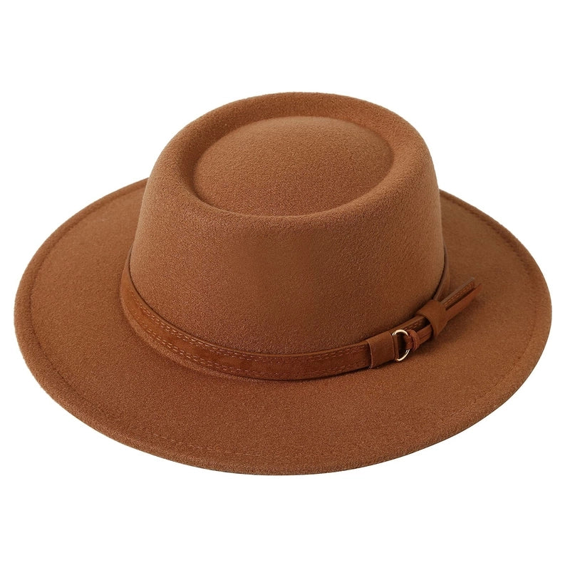 2 Pieces Concave Top Hat British Style Elegant Big Brim Hat Autumn And Winter Street Fashion Warm Felt Hat