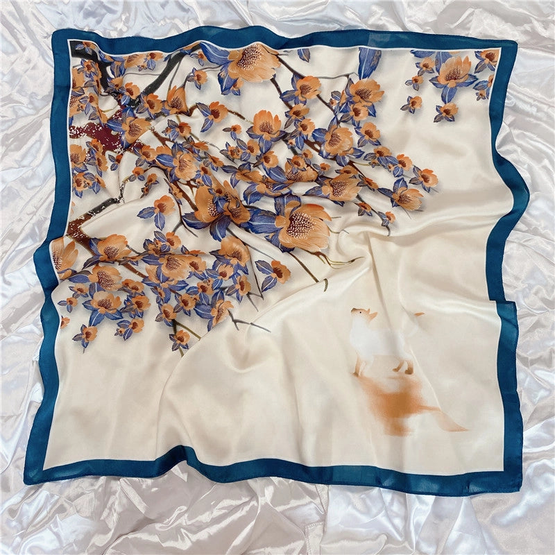 Women's Elegant Letter Flower Satin Silk Scarf