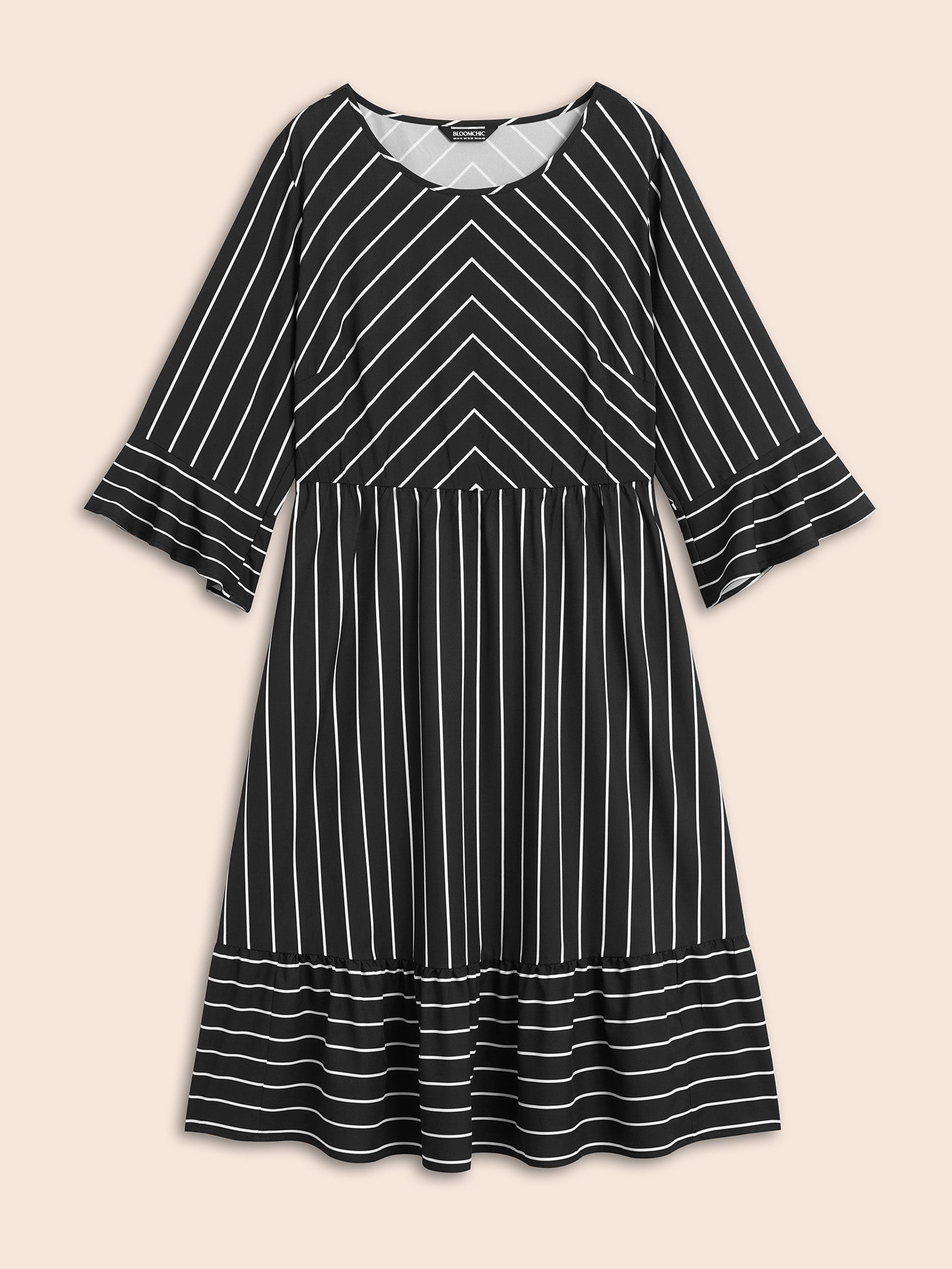 Striped Flutter Sleeve Midi Dress