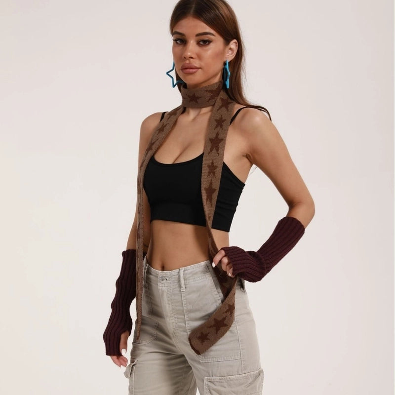 Women's Streetwear Cool Style Color Block Star Acrylic Knitted Scarf