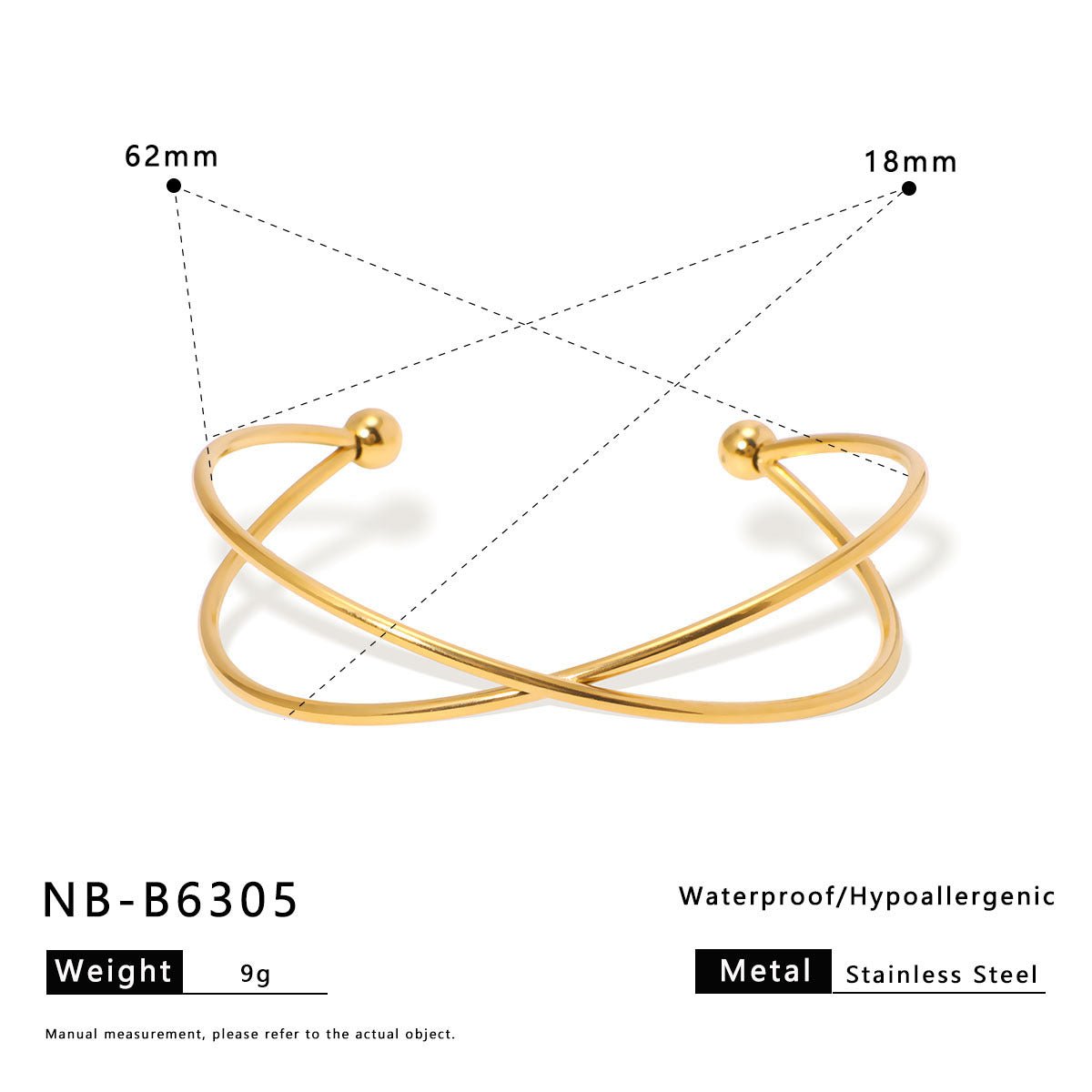 Ins Stainless Steel Zircon Pearl Bracelet C-Shaped Wave Line Open Gold-Plated Bracelet Design Female