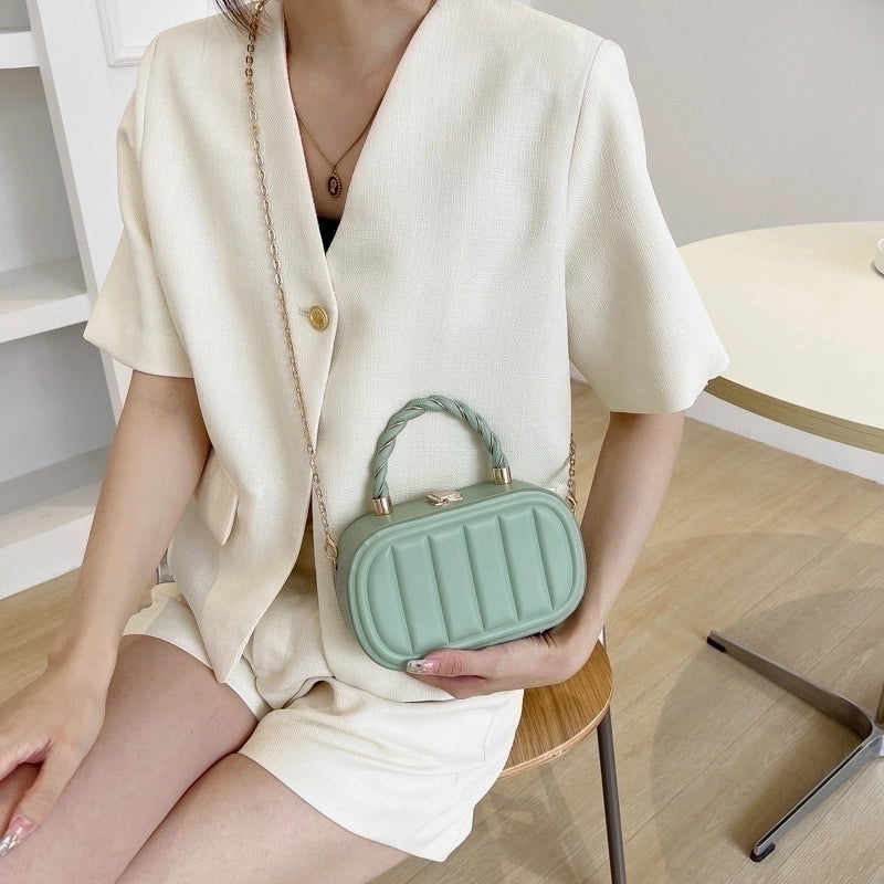 Women's Small Pu Leather Solid Color Elegant Classic Style Square Lock Clasp Shoulder Bag Handbag Crossbody Bag