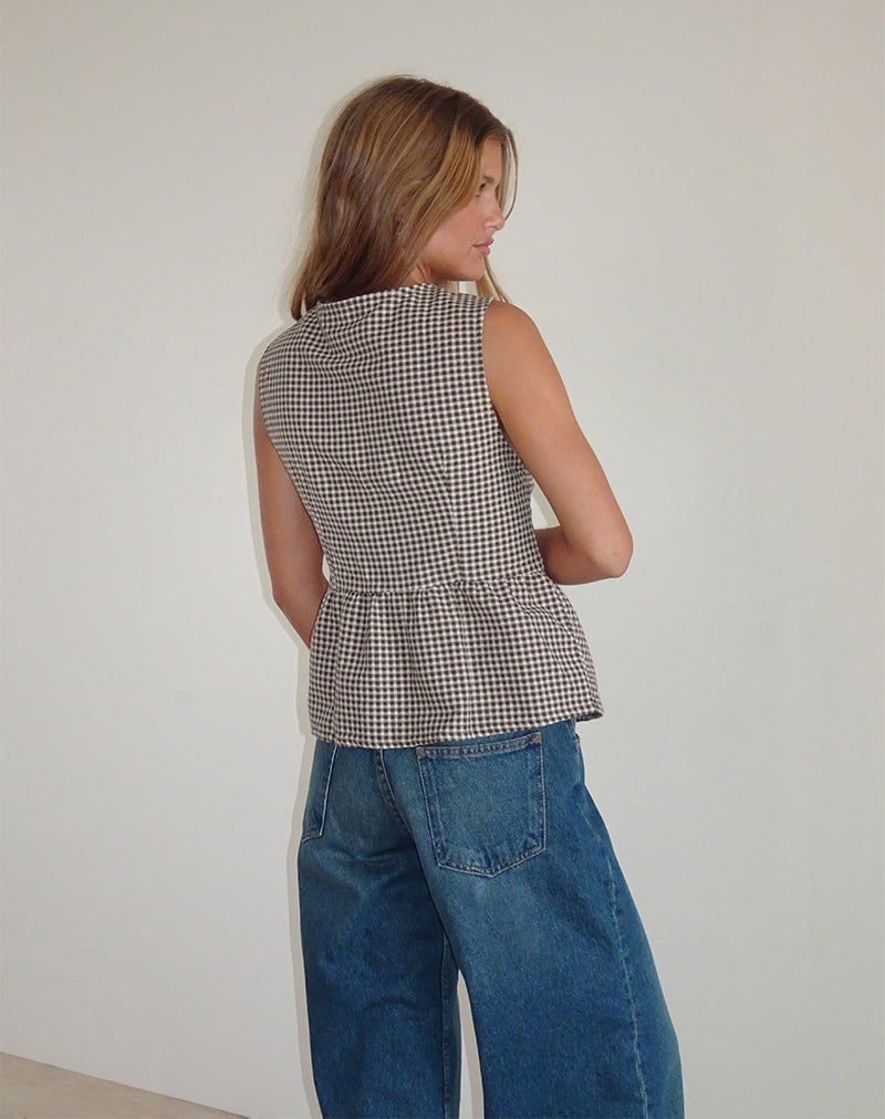 Kayvata Top in Mini Gingham Brown