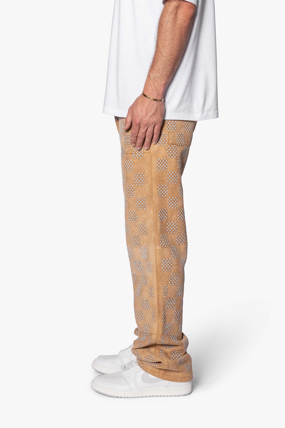 V693 Turquoise Studded Work Pants - Brown