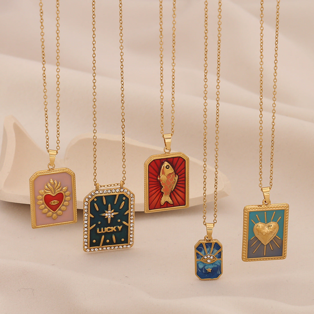 Vintage Tarot Pendant Necklace Love Fish Stainless Steel Necklace N1514