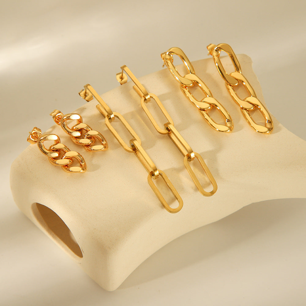 Circle Chain Geometric Stainless Steel Electroplating Earrings