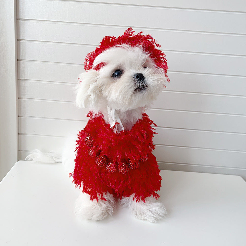 Tassel Faux Fur Dog Sweater&Hat