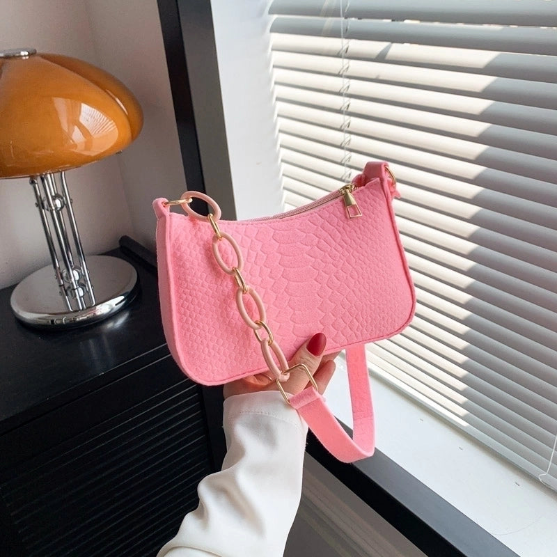 Women's All Seasons Felt Solid Color Vintage Style Square Zipper Shoulder Bag