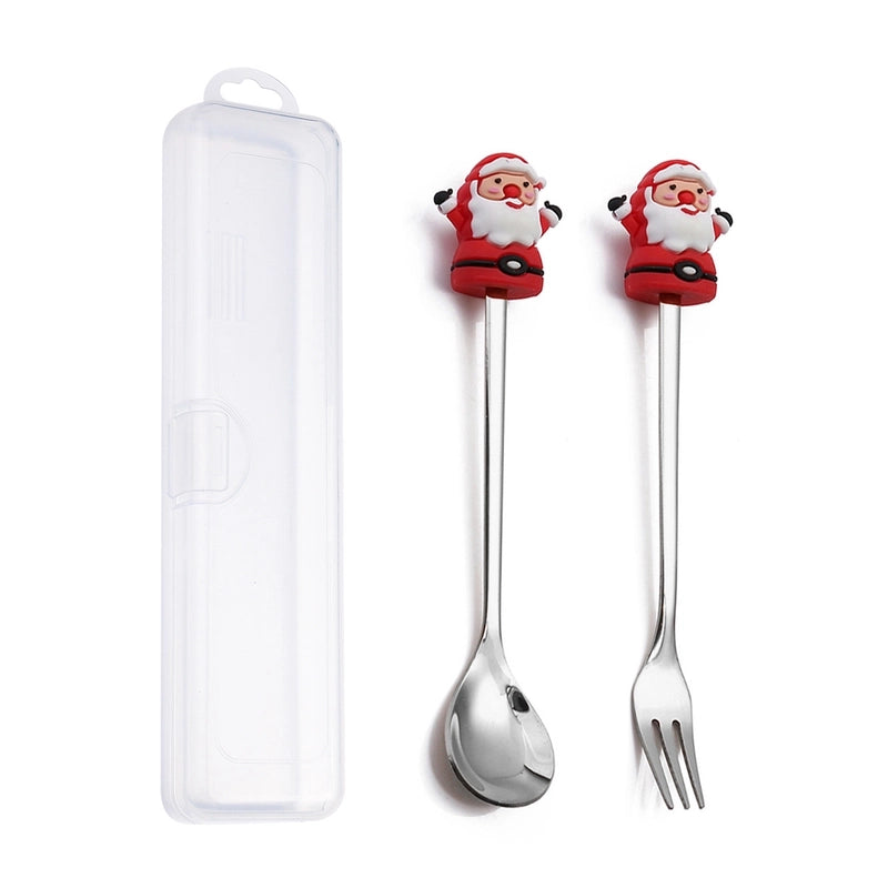 Christmas Cute Animal Santa Claus Stainless Steel Tableware 2 Pieces
