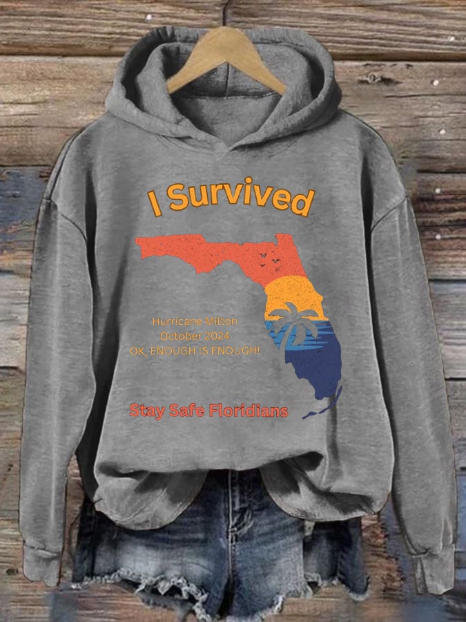 Women's Survived Hurricane Milton! Stay safe. Floridian Print Casual Sweatshirt
