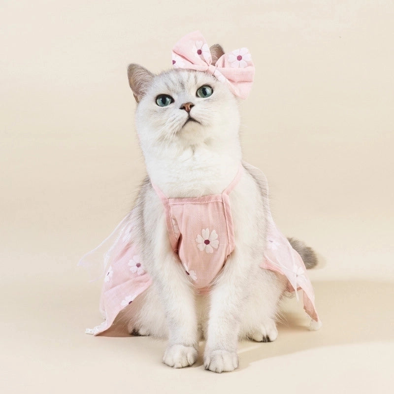 Pastoral Cotton Ditsy Floral Bow Knot Pet Clothing