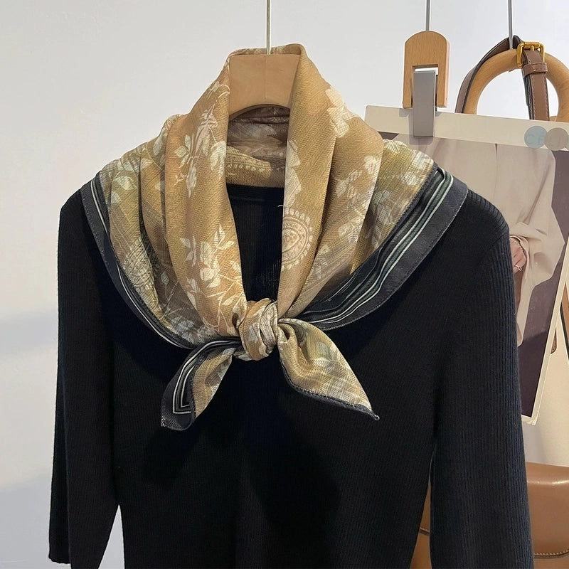 Women's Elegant Flower Polyester Silk Scarf