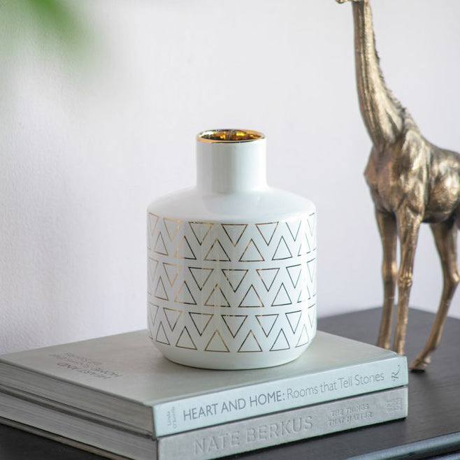 Versa Ceramic Vase Medium - White & Gold