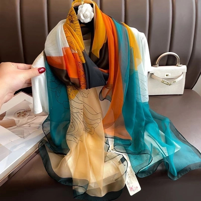 Women's Elegant Color Block Yourou Yarn Silk Scarf