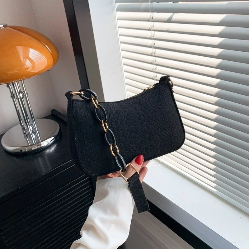 Women's All Seasons Felt Solid Color Vintage Style Square Zipper Shoulder Bag
