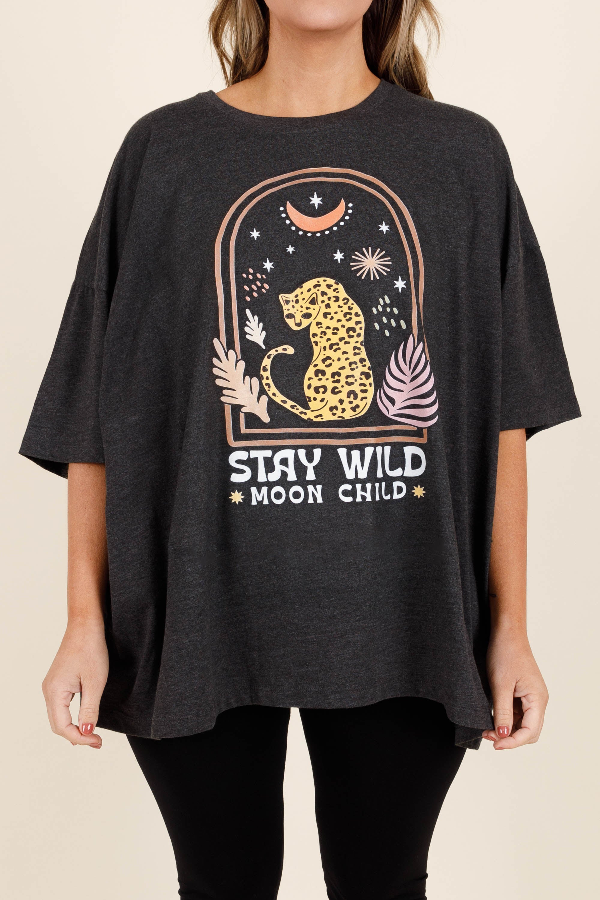 Moon Child Boyfriend Tee. Charcoal