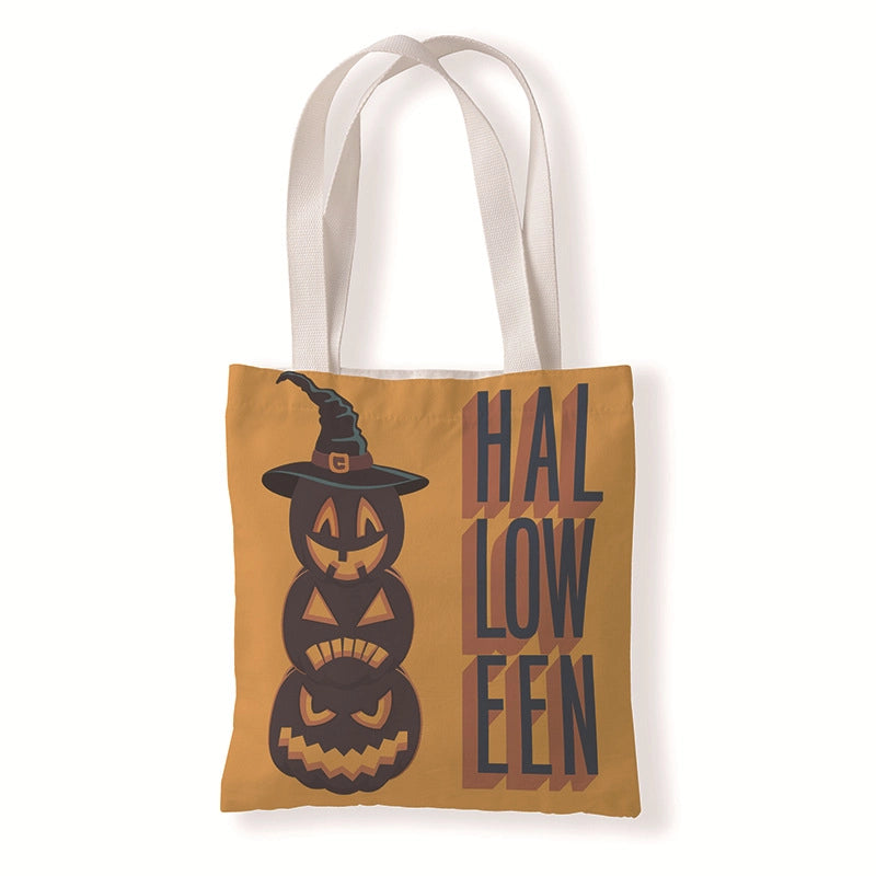 Halloween Unisex Medium Canvas Pumpkin Letter Elegant Streetwear Square Open Canvas Bag