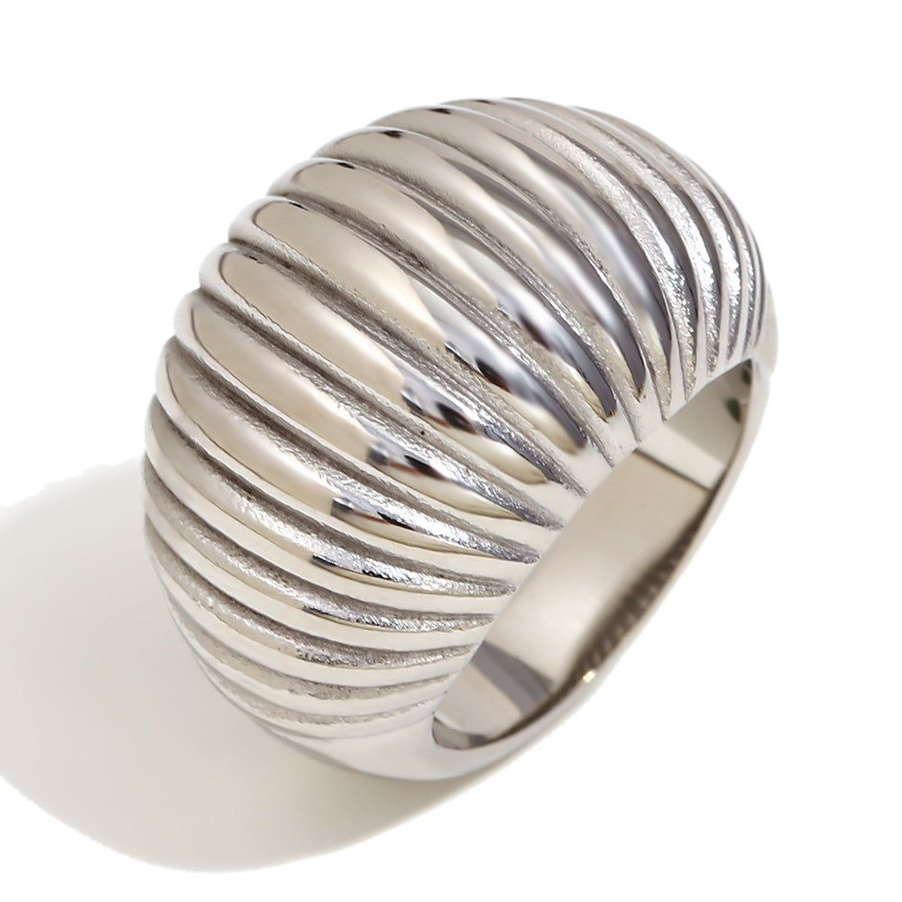 Fashionable Niche Design Personality Jewelry 316L Stainless Steel Plated 18K Gold High-Grade Fat Bread Ring