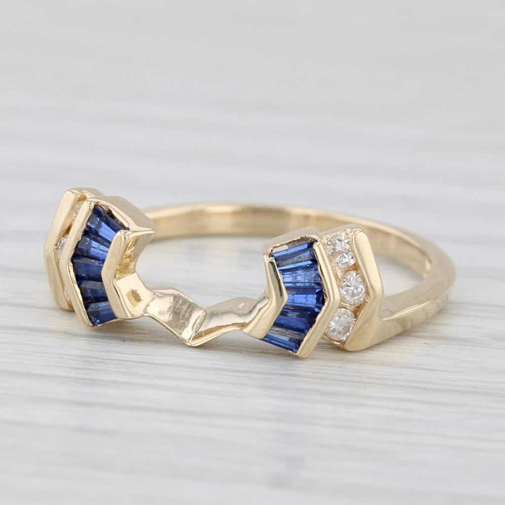 0.27ctw Lab Created Blue Sapphire Diamond Ring Guard 14k Yellow Gold Size 7.5