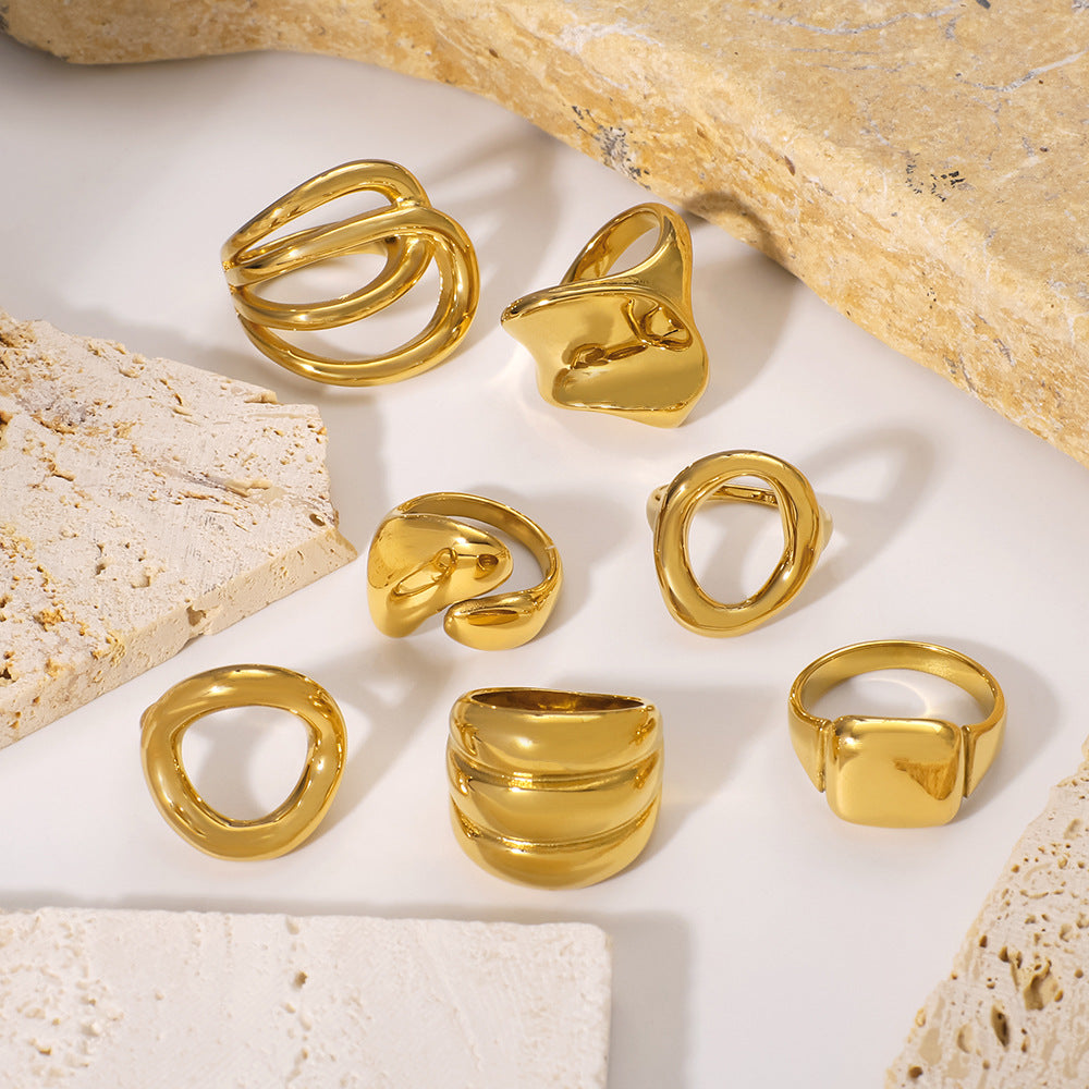 Hollow Open Titanium Steel Ring 18K Gold Line Special-Shaped Personality Winding Stainless Steel Exaggerated Ring