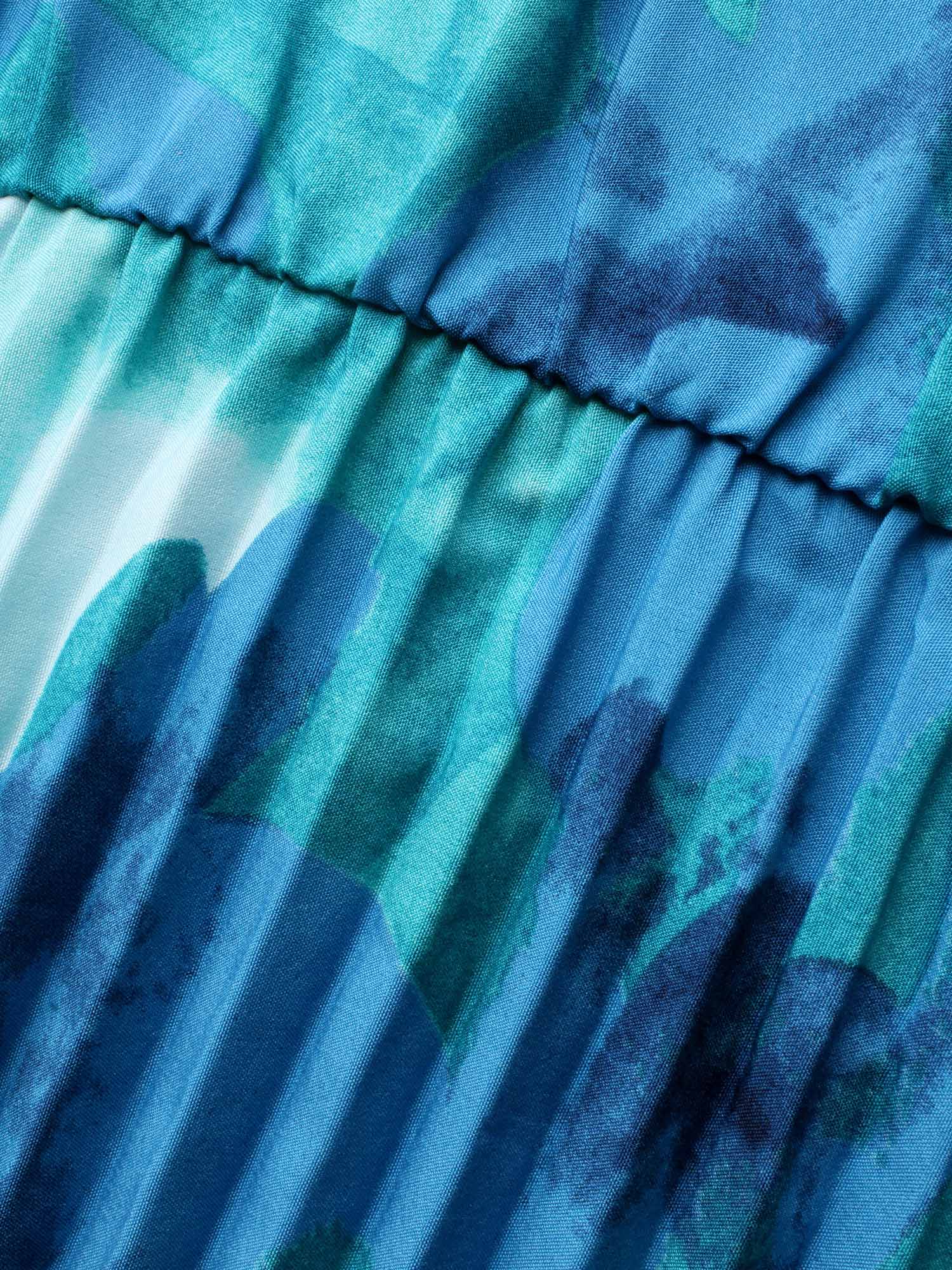 Watercolor Floral Pleated Belted Dress