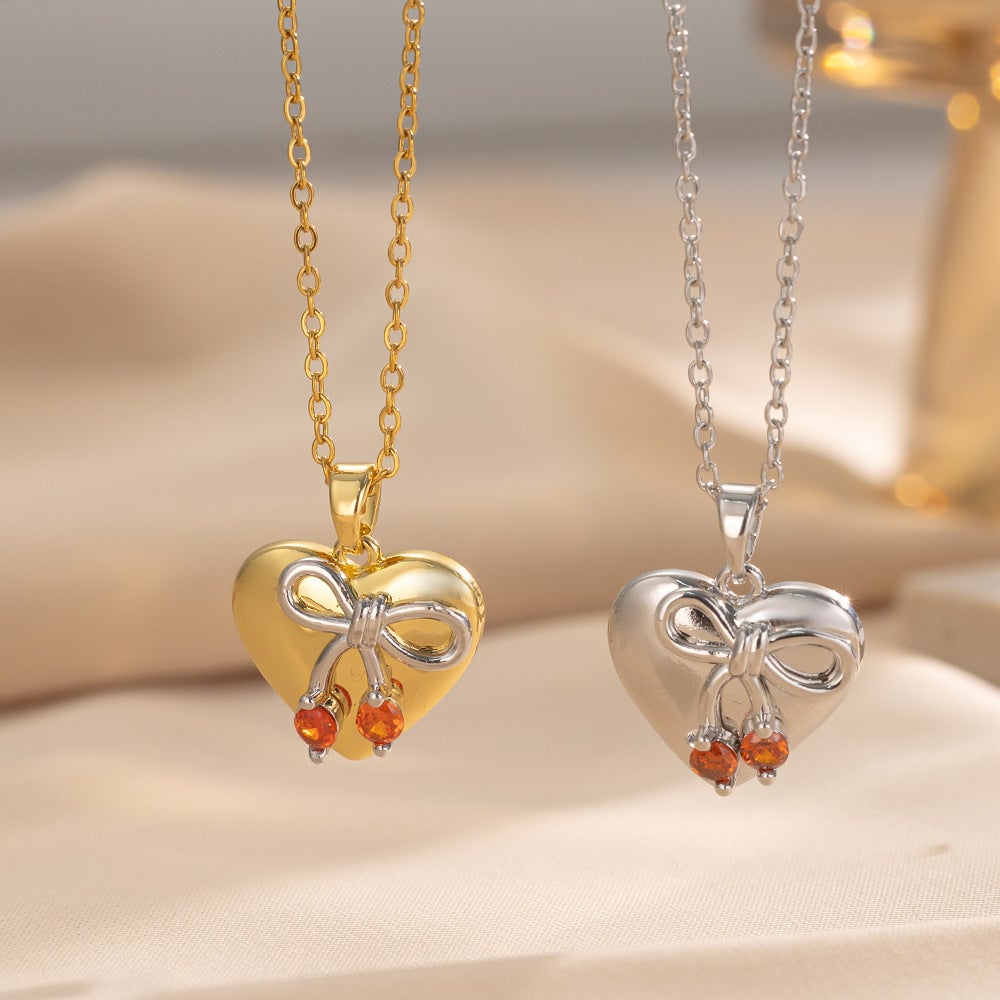 Popular Titanium Steel Necklace Love Red Cherry Pendant Necklace Female Niche Clavicle Chain Accessories