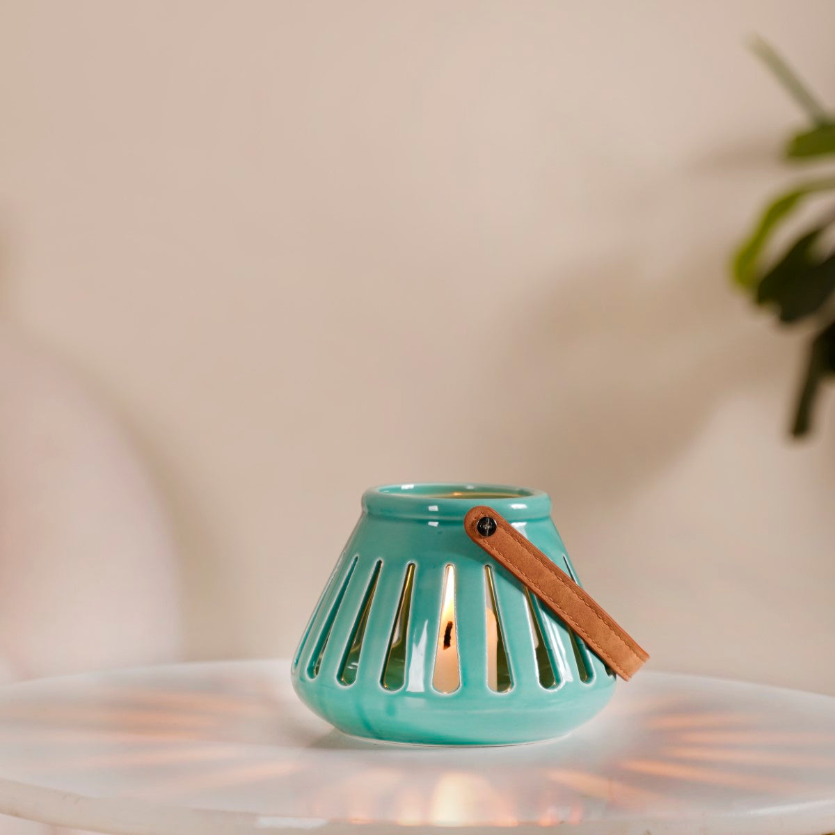 Teal Decorative Ceramic Lantern Set of 2
