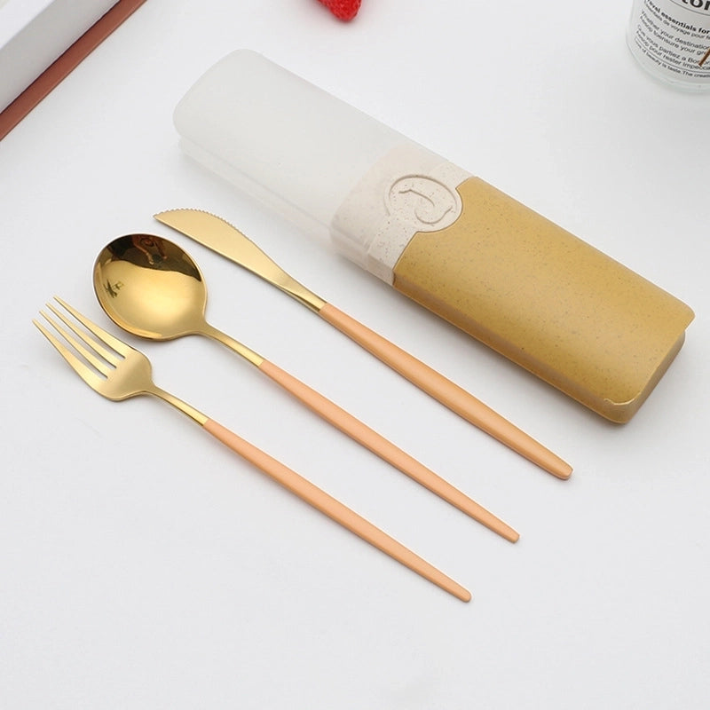 Retro Pastoral Color Block Stainless Steel Spoon Fruit Knife Fruit Fork 1 Set