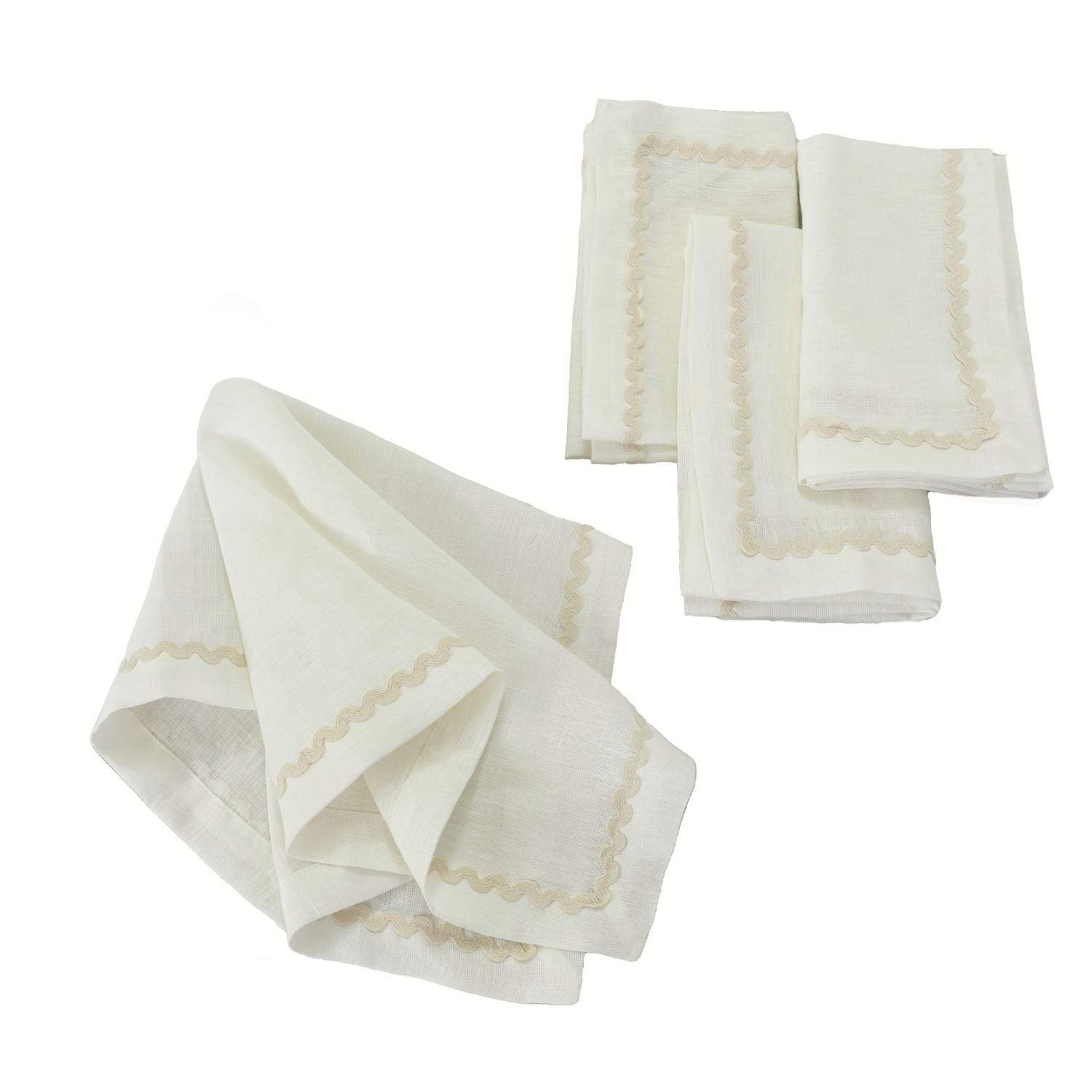 White Rick Rack Lace 100% Linen Napkins