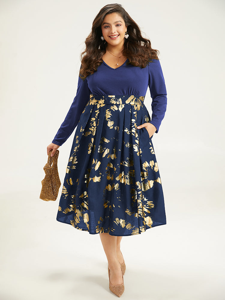 Brush Glitter Pocket Patchwork Dress
