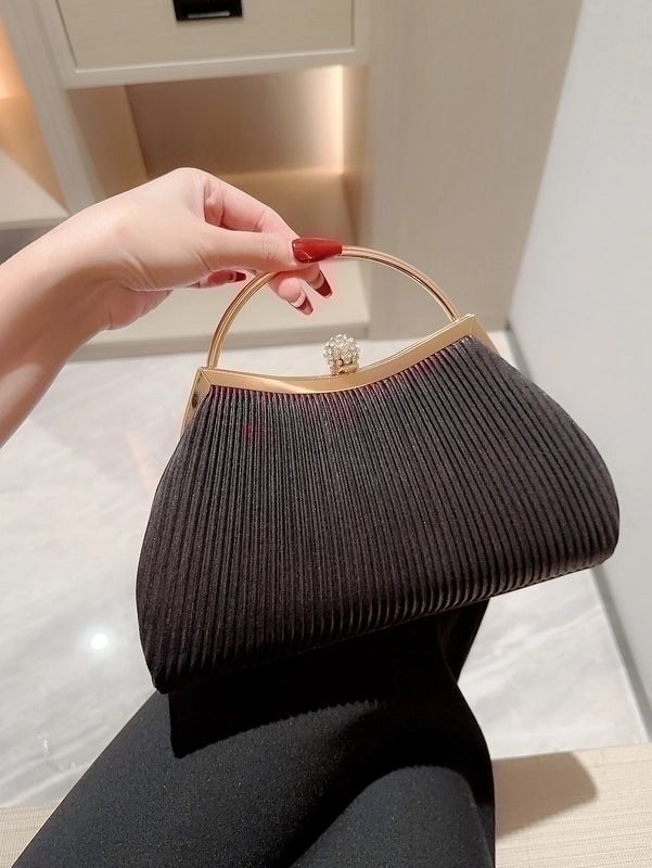 Women's Polyester Solid Color Elegant Vintage Style Sequins Oval Buckle Clutch Bag Handbag Evening Bag