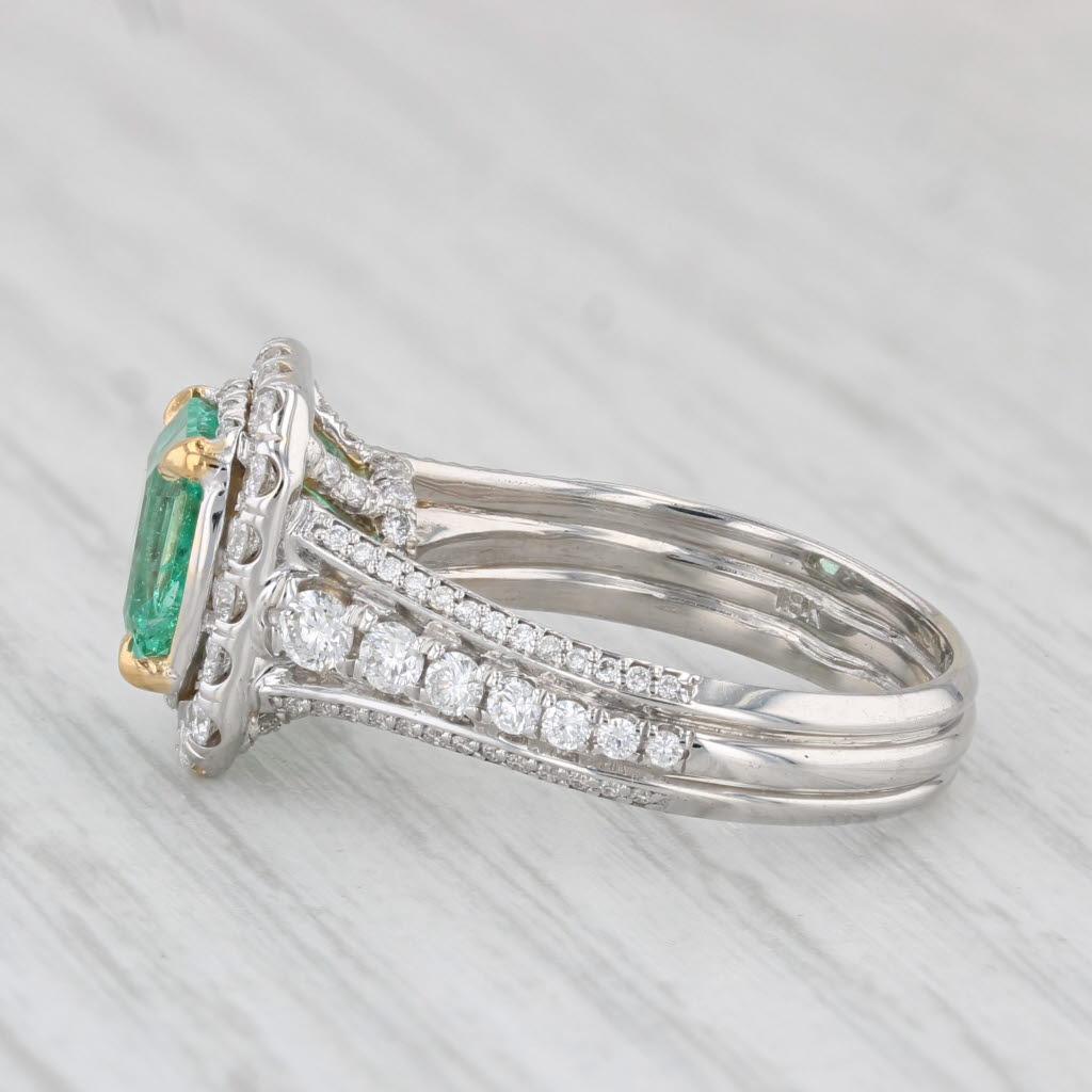 2.59ctw Emerald Diamond Halo Engagement Ring 18k White Gold Size 6 GIA