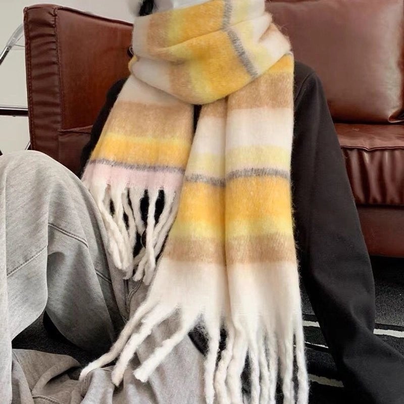 Women's Casual Stripe Polyester Tassel Scarf