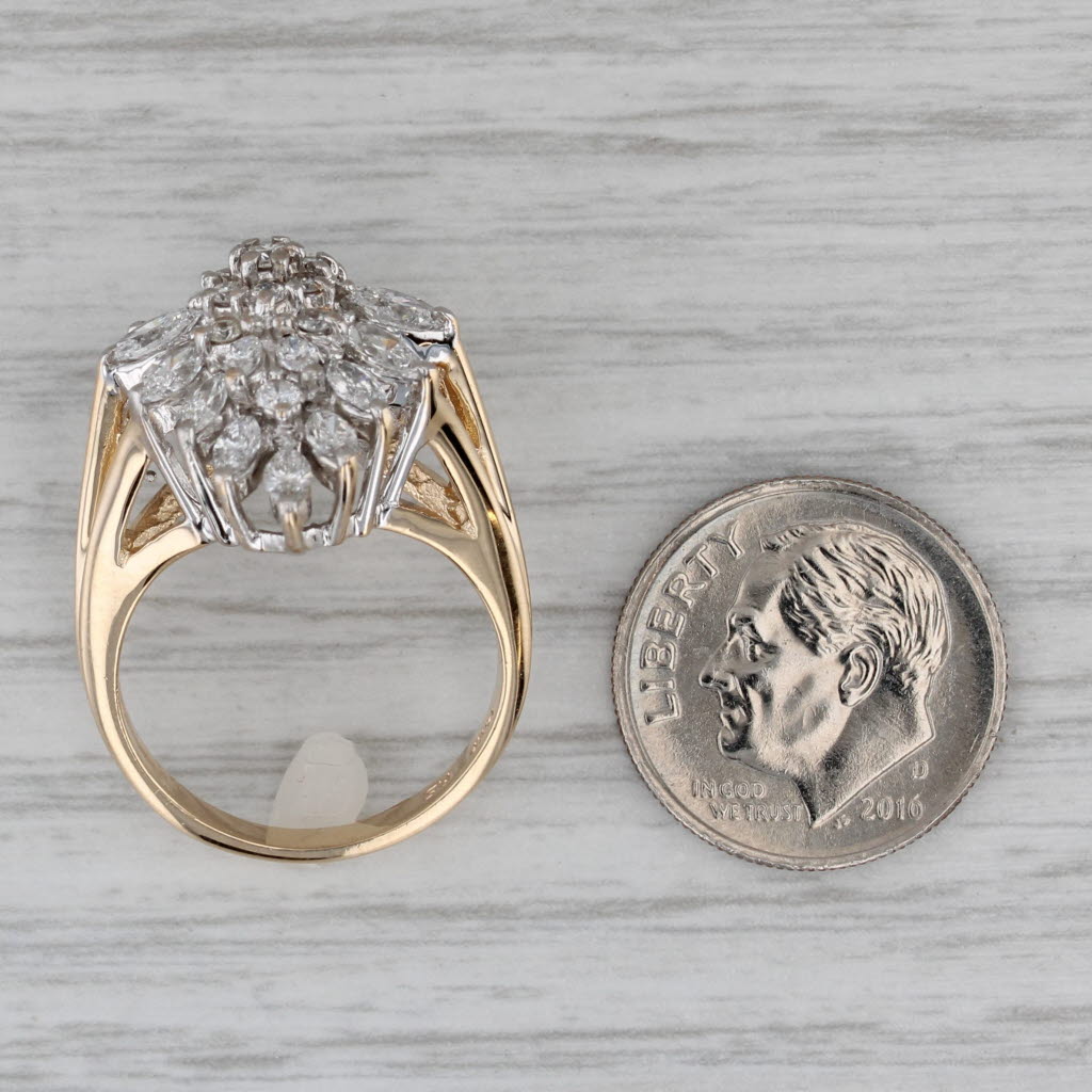 1.36ctw Diamond Cluster Ring 14k Yellow Gold Size 6.25 Cocktail