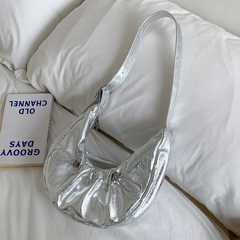 Women's Medium Pu Leather Solid Color Elegant Dumpling Shape Zipper Underarm Bag