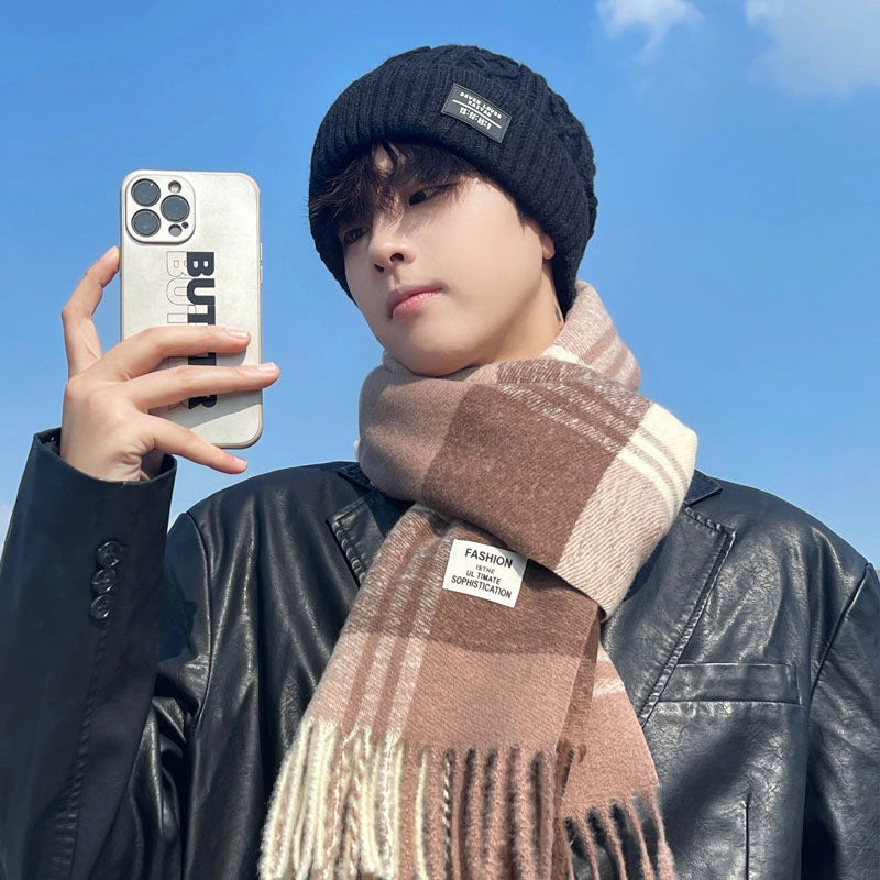 Maillard Brown Plaid Scarf Women's Autumn And Winter  Thickened Warm High-end Wearing Scarf Shawl