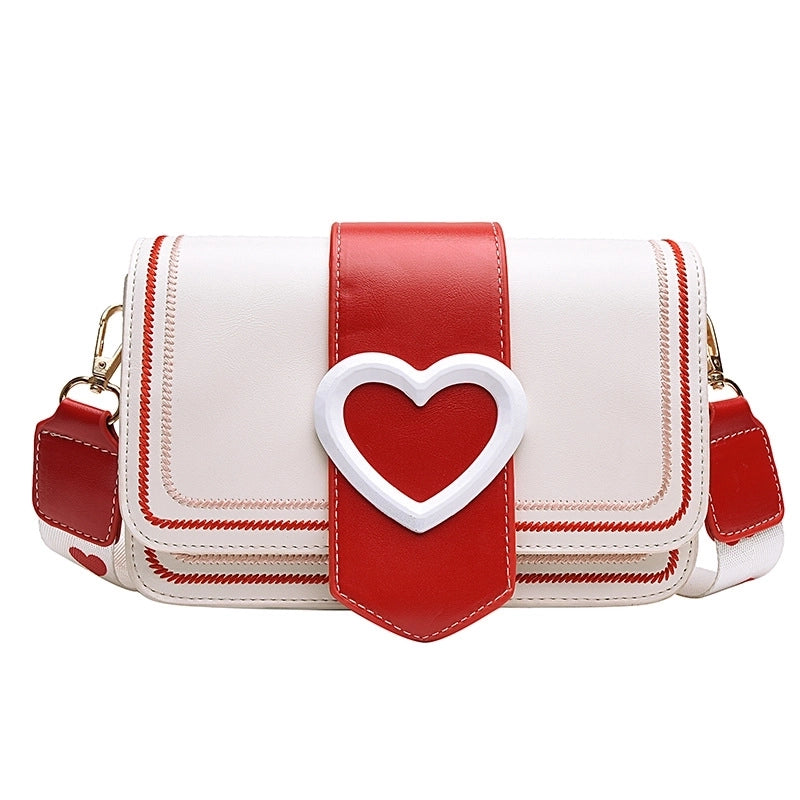 Women's Small Pu Leather Color Block Heart Shape Elegant Basic Streetwear Square Lock Clasp Shoulder Bag Crossbody Bag