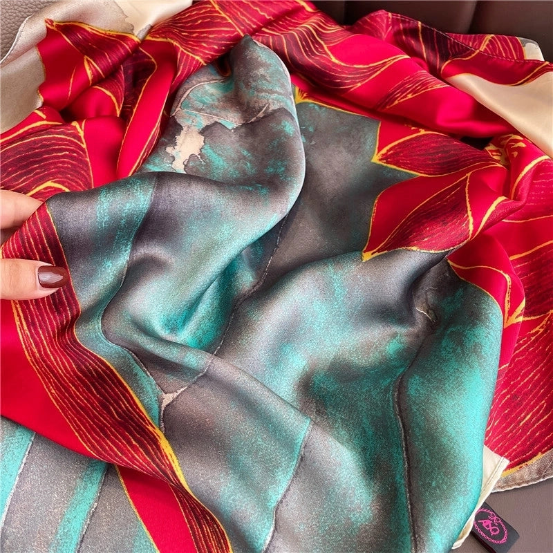 Fashion Red Lotus Simulation Silk Scarf