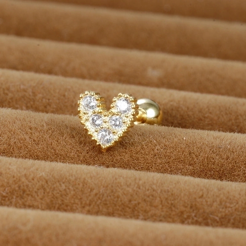 1 Piece Minimalist Star Heart Shape Crown Plating Inlay Stainless Steel Zircon Ear Studs