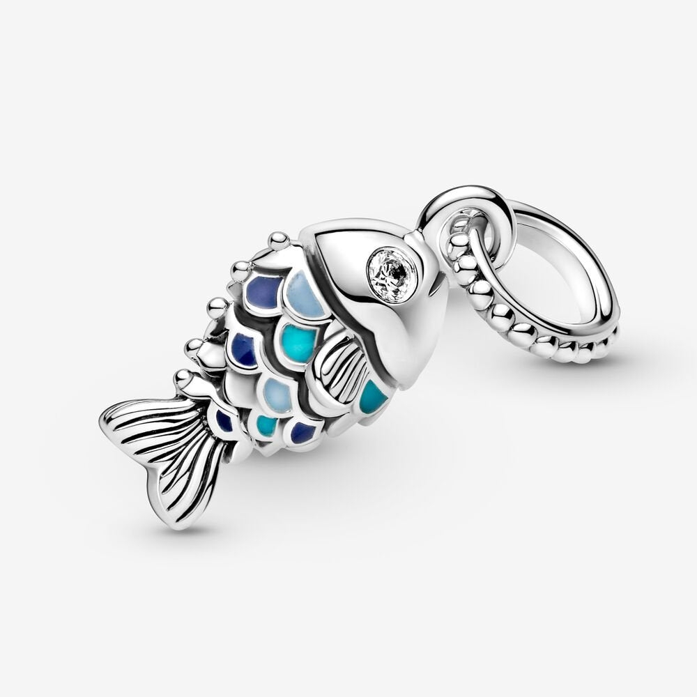 Blue Scaled Fish Dangle Pandora Charm