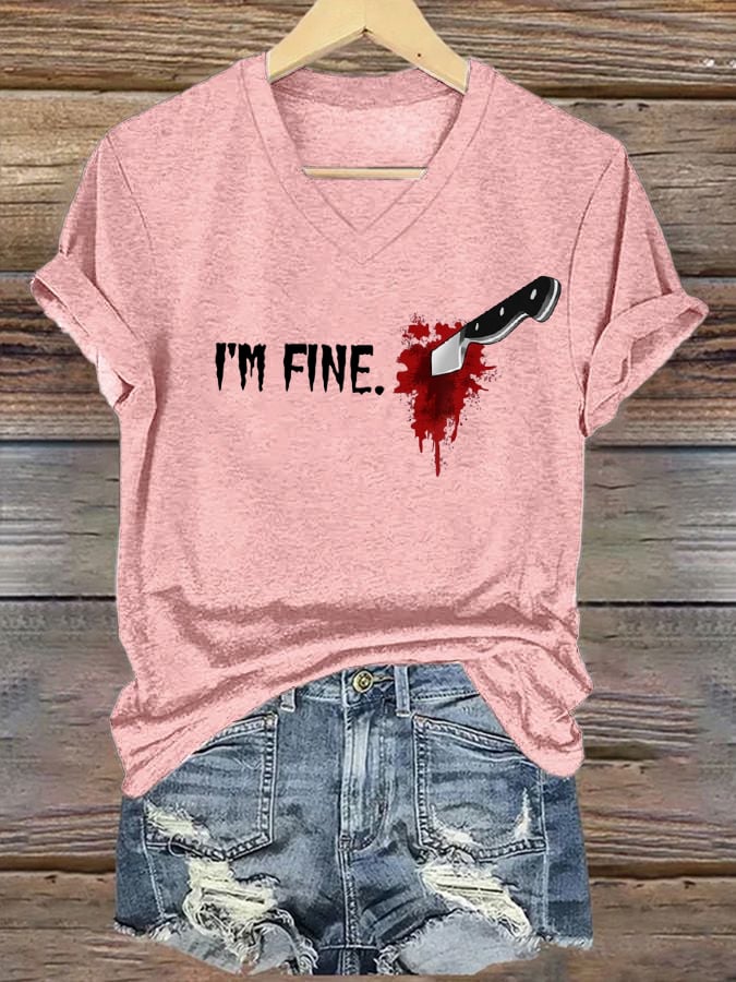 Women'S I'm Fine Print Casual T-Shirt